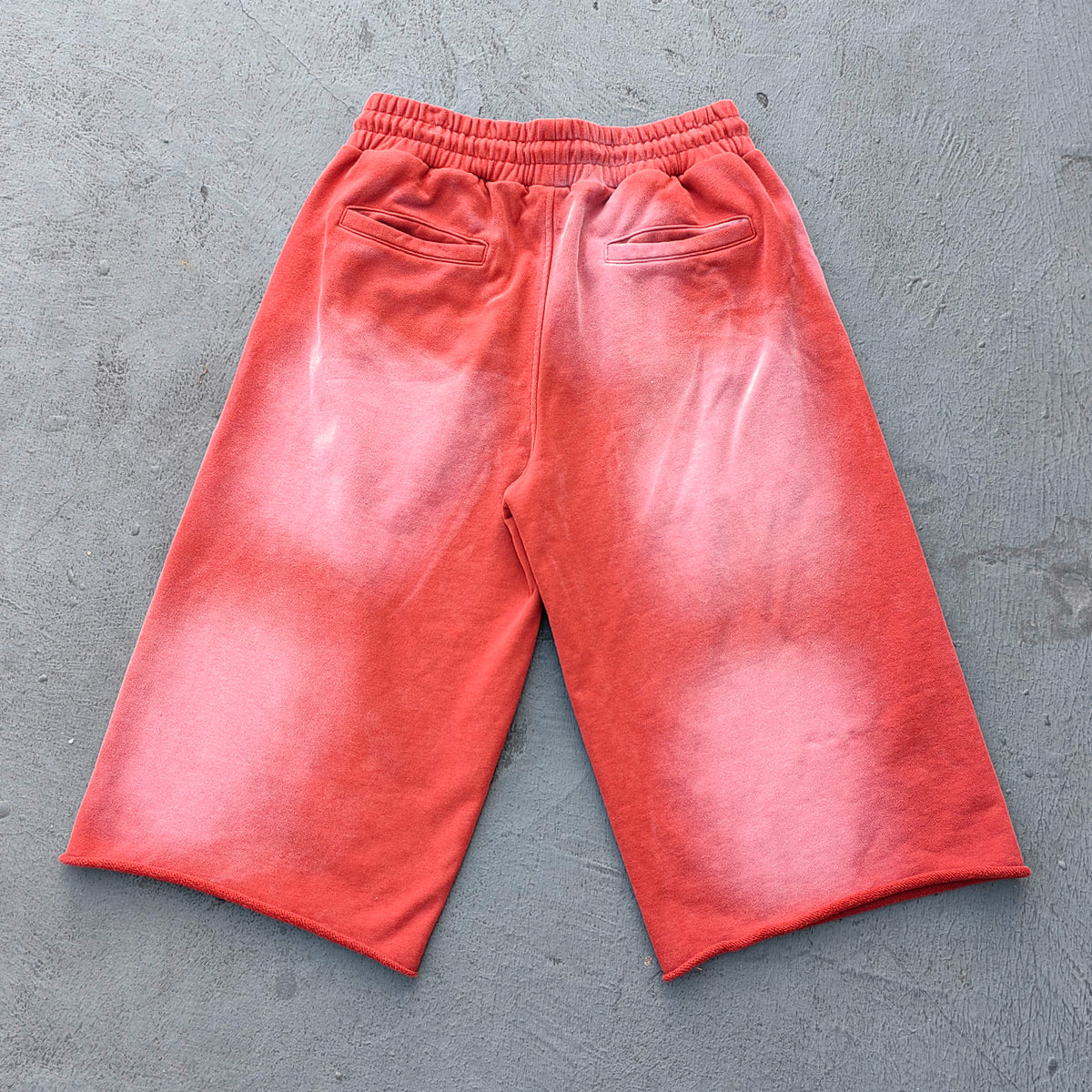 Acid Wash Sweat Shorts - Brick Red Rust Gradient Frayed Hem Raw Edge Y2K Streetwear