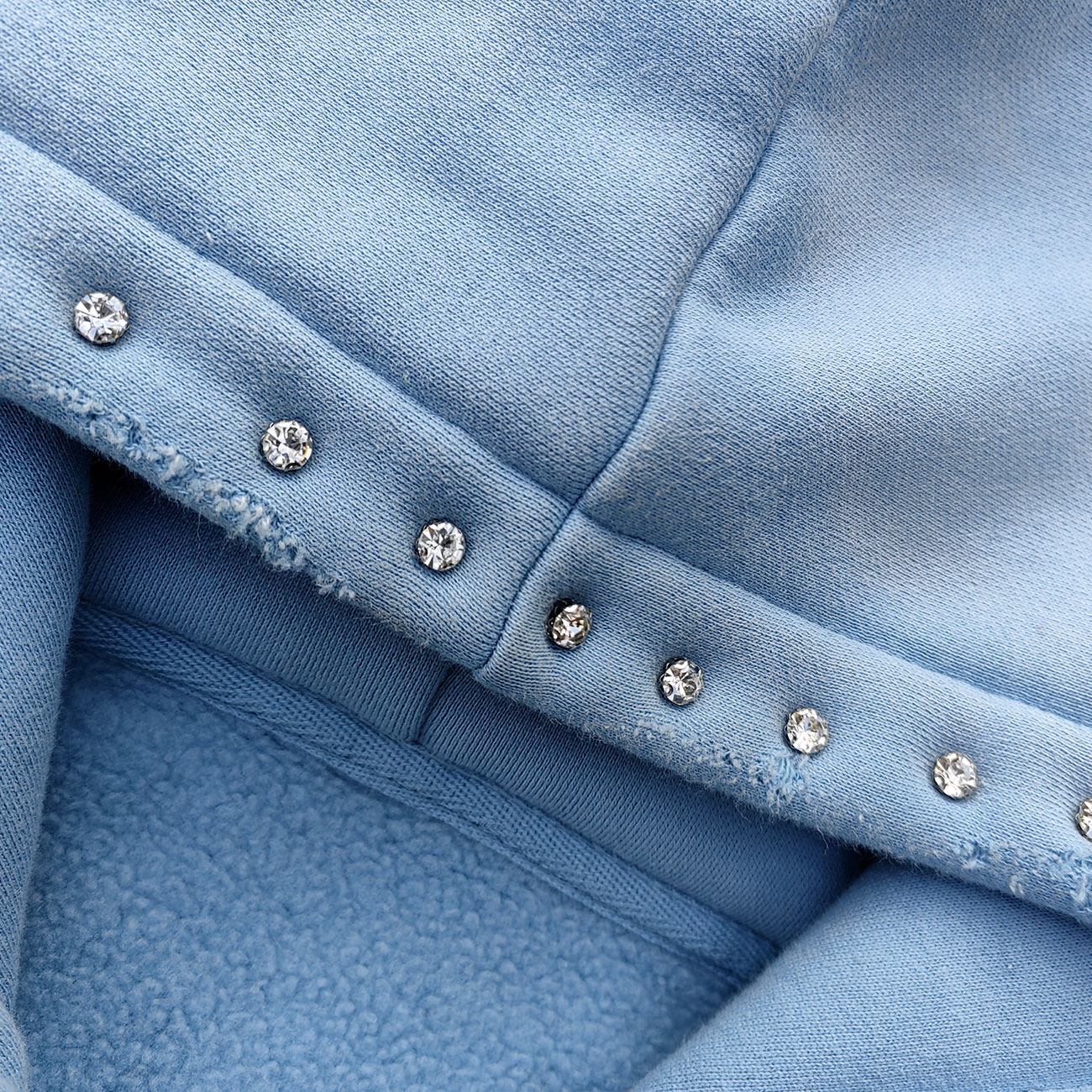 Light Blue Rhinestone Chain Tracksuit - Y2K Gradient Wash Matching Set
