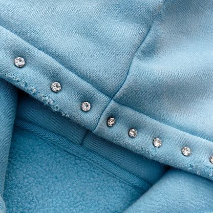 Light Blue Rhinestone Chain Tracksuit - Y2K Gradient Wash Matching Set