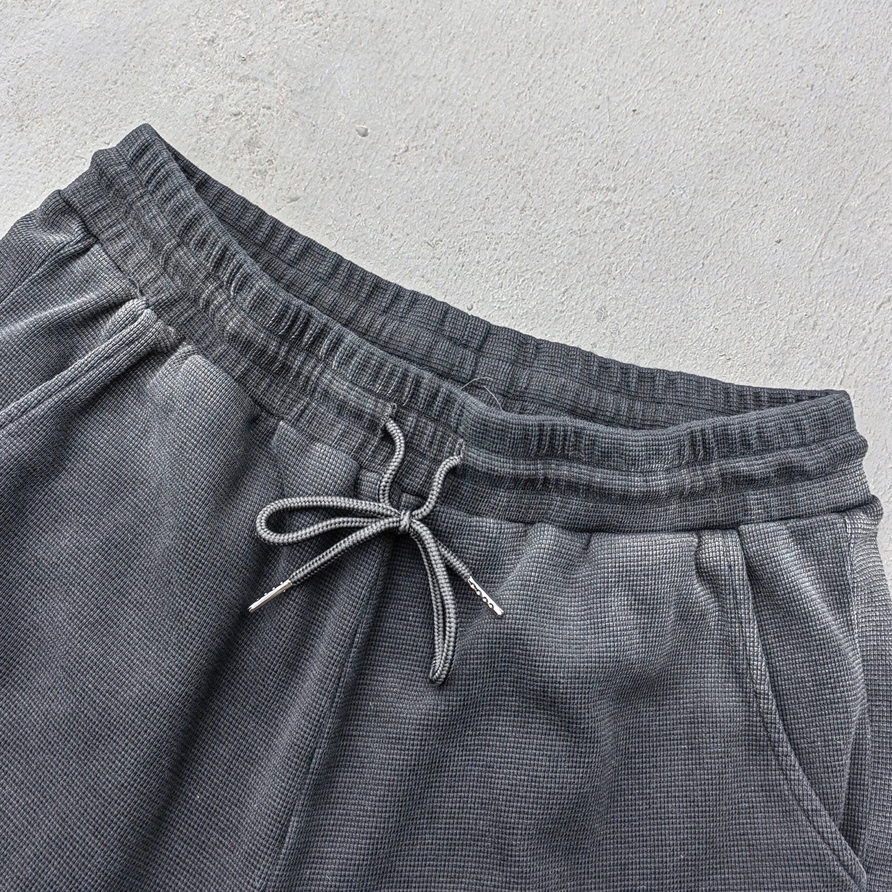 Waffle Knit Sweat Shorts - Black Acid Wash Vintage Distressed Y2K Streetwear