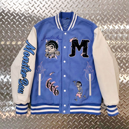 custom logo chenille embroidery letterman varsity jacket with leather sleeves