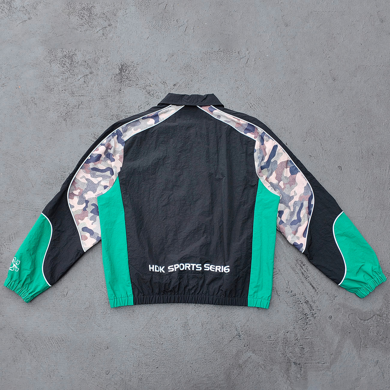 Color Block Track Suit Set - Black Green Camo Collared Windbreaker Jacket Shorts Y2K Streetwear