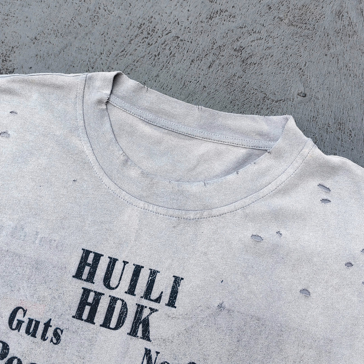 Sleeveless Tee - Light Gray Acid Wash HUILI HDK No Guts No Glory Rock Print Distressed Cut Off Y2K Streetwear