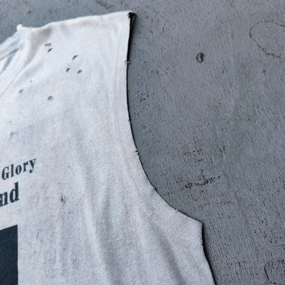 Sleeveless Tee - Light Gray Acid Wash HUILI HDK No Guts No Glory Rock Print Distressed Cut Off Y2K Streetwear