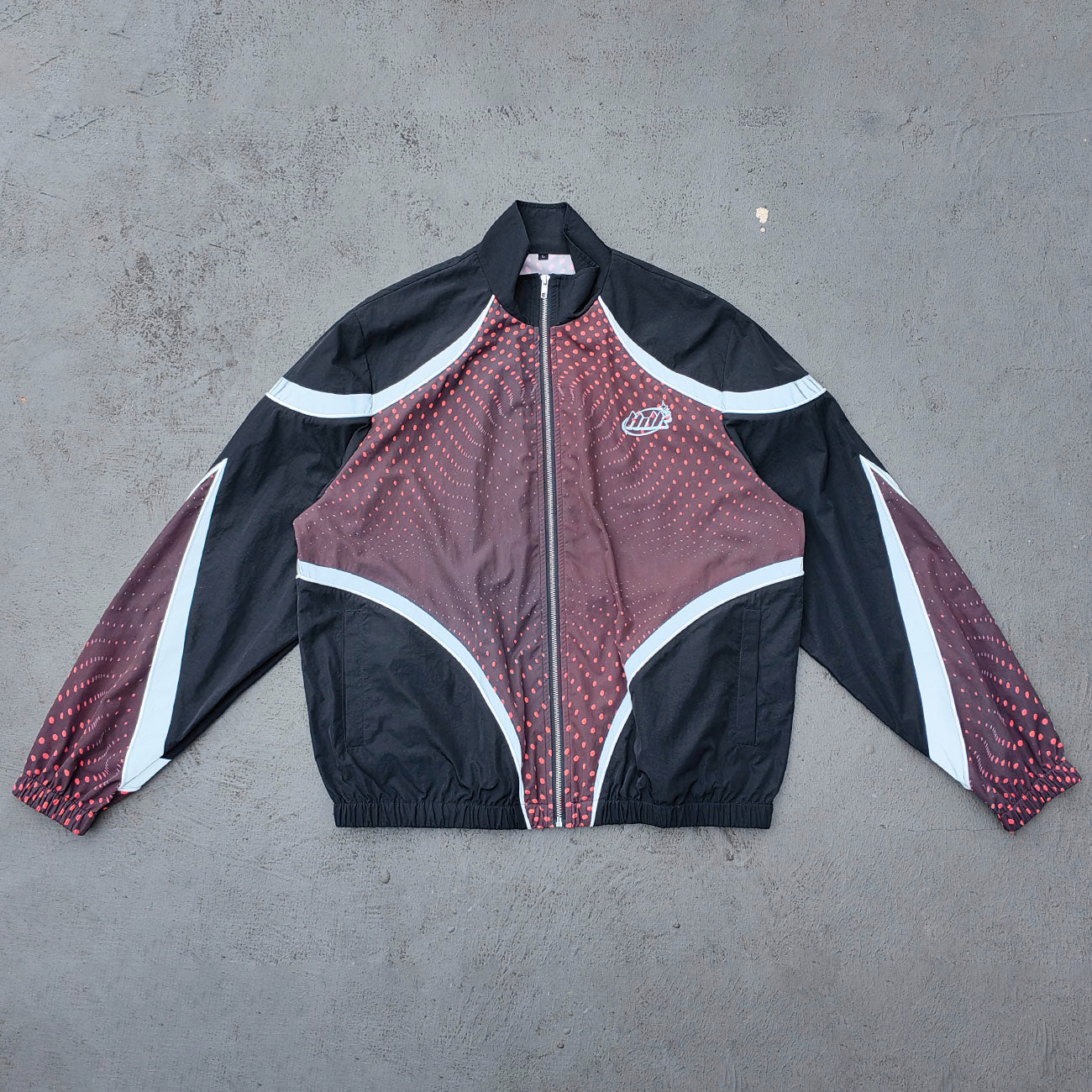 Color Block Track Suit Set - Black Brown Dot Print Stand Collar Windbreaker Jacket Joggers Y2K Streetwear