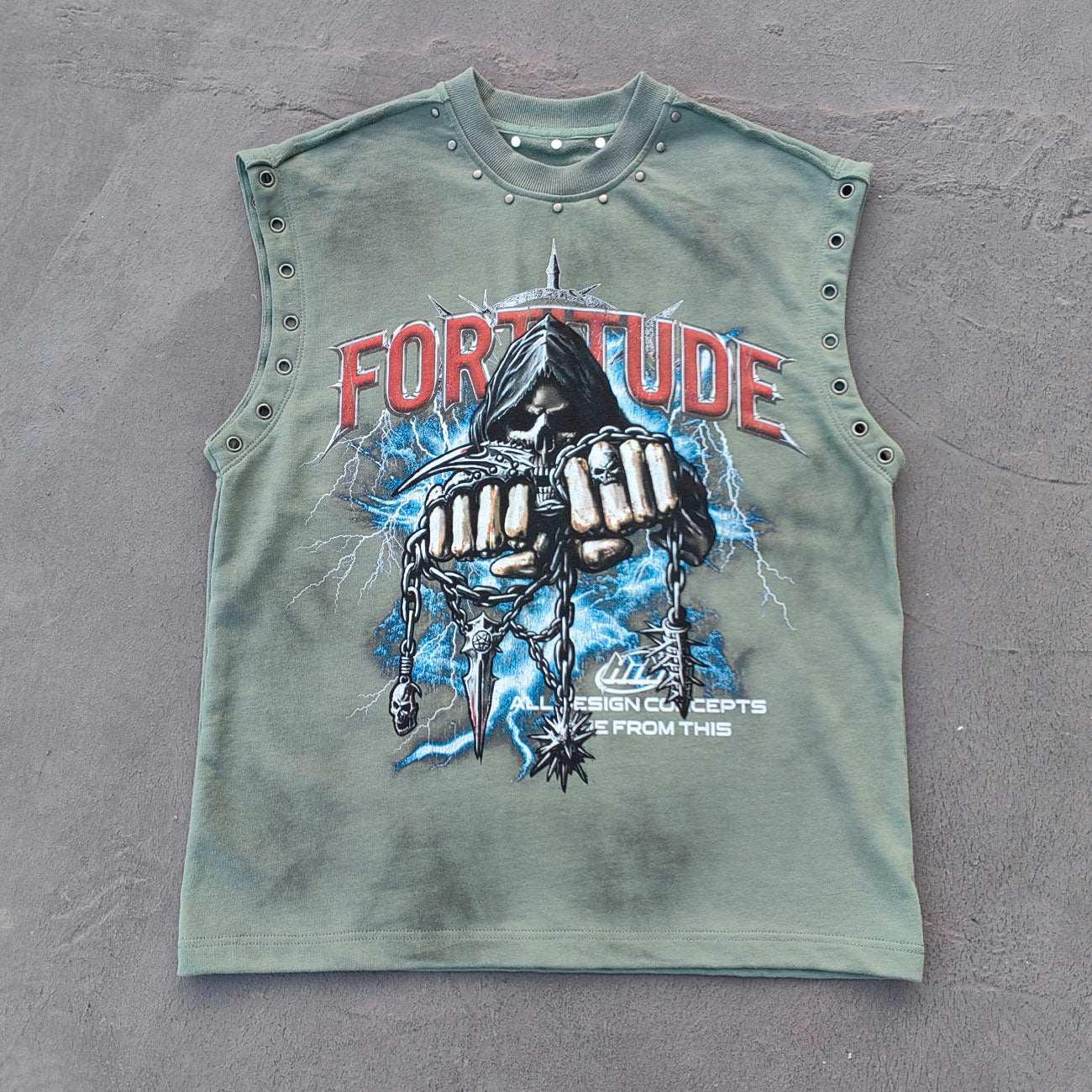 Studded Sleeveless Graphic Tee - Skull Rebel Print Y2K Rock Streetwear
