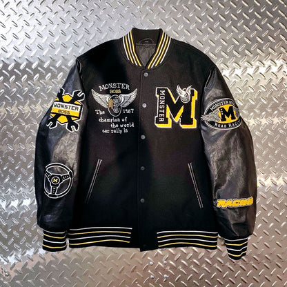 factory wholesale custom logo chenille embroidery letterman varsity jacket with leather sleeves