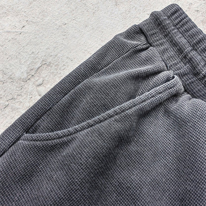 Waffle Knit Sweat Shorts - Black Acid Wash Vintage Distressed Y2K Streetwear
