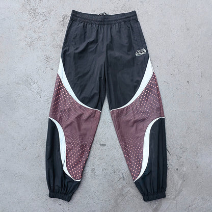 Color Block Track Suit Set - Black Brown Dot Print Stand Collar Windbreaker Jacket Joggers Y2K Streetwear