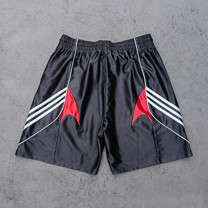 ENERGY Football Jersey Set - Black Red Color Block V Neck Three Stripe Shirt Shorts Y2K Streetwear