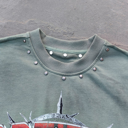 Studded Sleeveless Graphic Tee - Skull Rebel Print Y2K Rock Streetwear