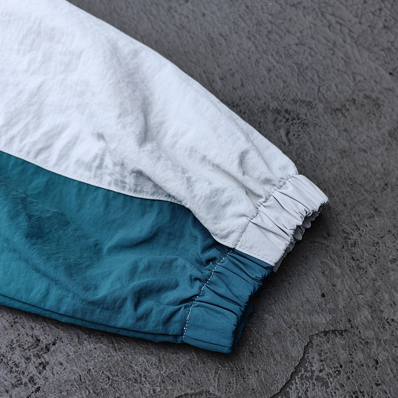 Color Block Track Suit Set - Light Gray Teal Stand Collar Windbreaker Jacket Shorts Y2K Streetwear