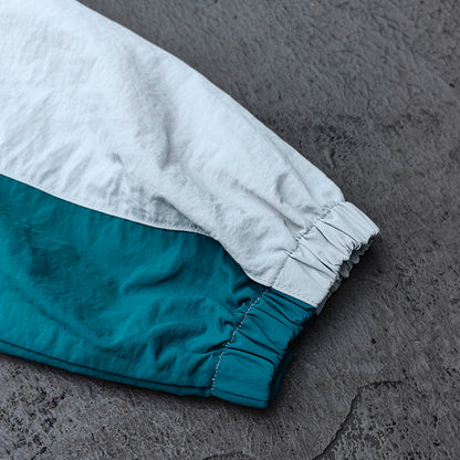Color Block Track Suit Set - Light Gray Teal Stand Collar Windbreaker Jacket Shorts Y2K Streetwear