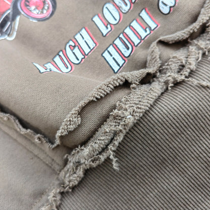 FEARLESS Graphic Hoodie - Vintage Comic Print Olive Wash Y2K Streetwear
