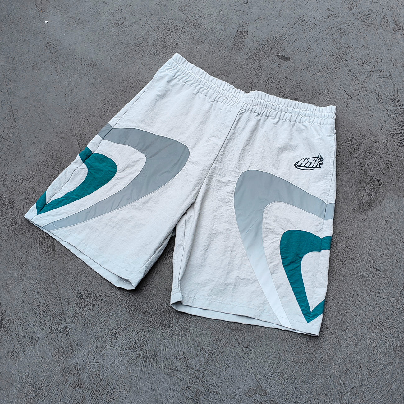 Color Block Track Suit Set - Light Gray Teal Stand Collar Windbreaker Jacket Shorts Y2K Streetwear