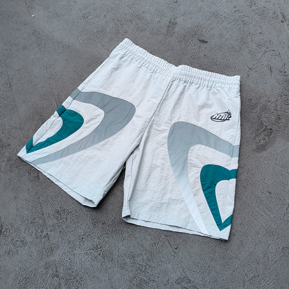 Color Block Track Suit Set - Light Gray Teal Stand Collar Windbreaker Jacket Shorts Y2K Streetwear