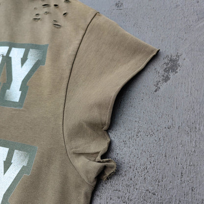 Sleeveless Tee - Army Green WEALTHY ALMIGHTY HUILI HDK Big Letter Print Distressed Cut Off Y2K Streetwear