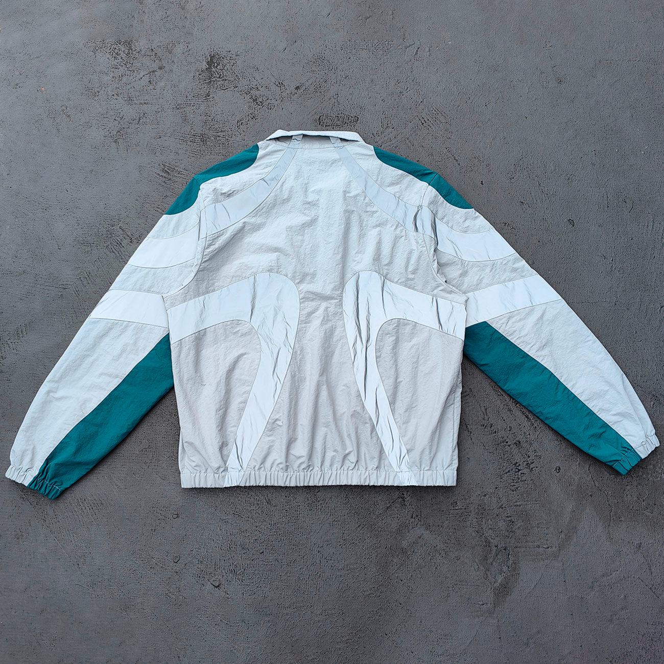 Color Block Track Suit Set - Light Gray Teal Stand Collar Windbreaker Jacket Shorts Y2K Streetwear