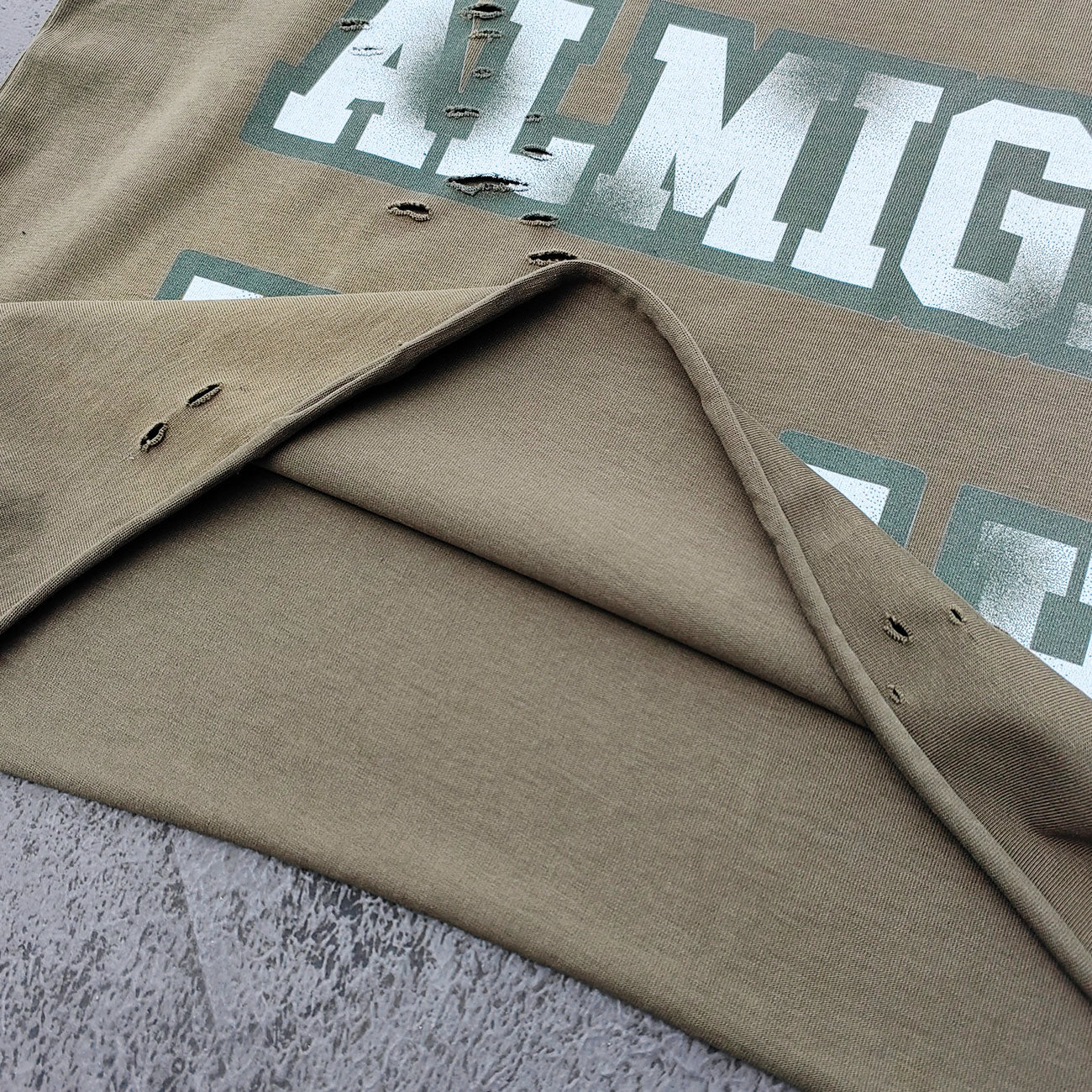 Sleeveless Tee - Army Green WEALTHY ALMIGHTY HUILI HDK Big Letter Print Distressed Cut Off Y2K Streetwear