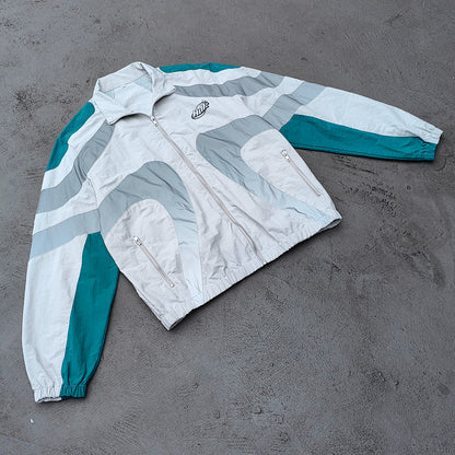 Color Block Track Suit Set - Light Gray Teal Stand Collar Windbreaker Jacket Shorts Y2K Streetwear