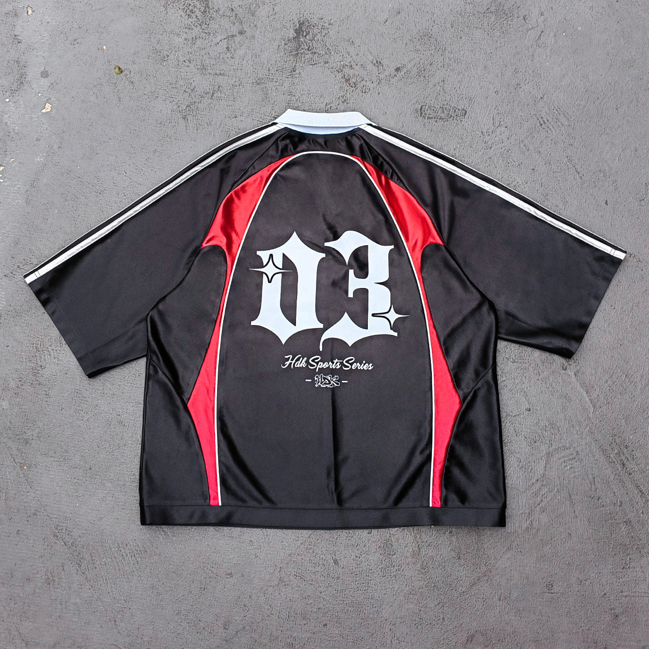 ENERGY Football Jersey Set - Black Red Color Block V Neck Three Stripe Shirt Shorts Y2K Streetwear