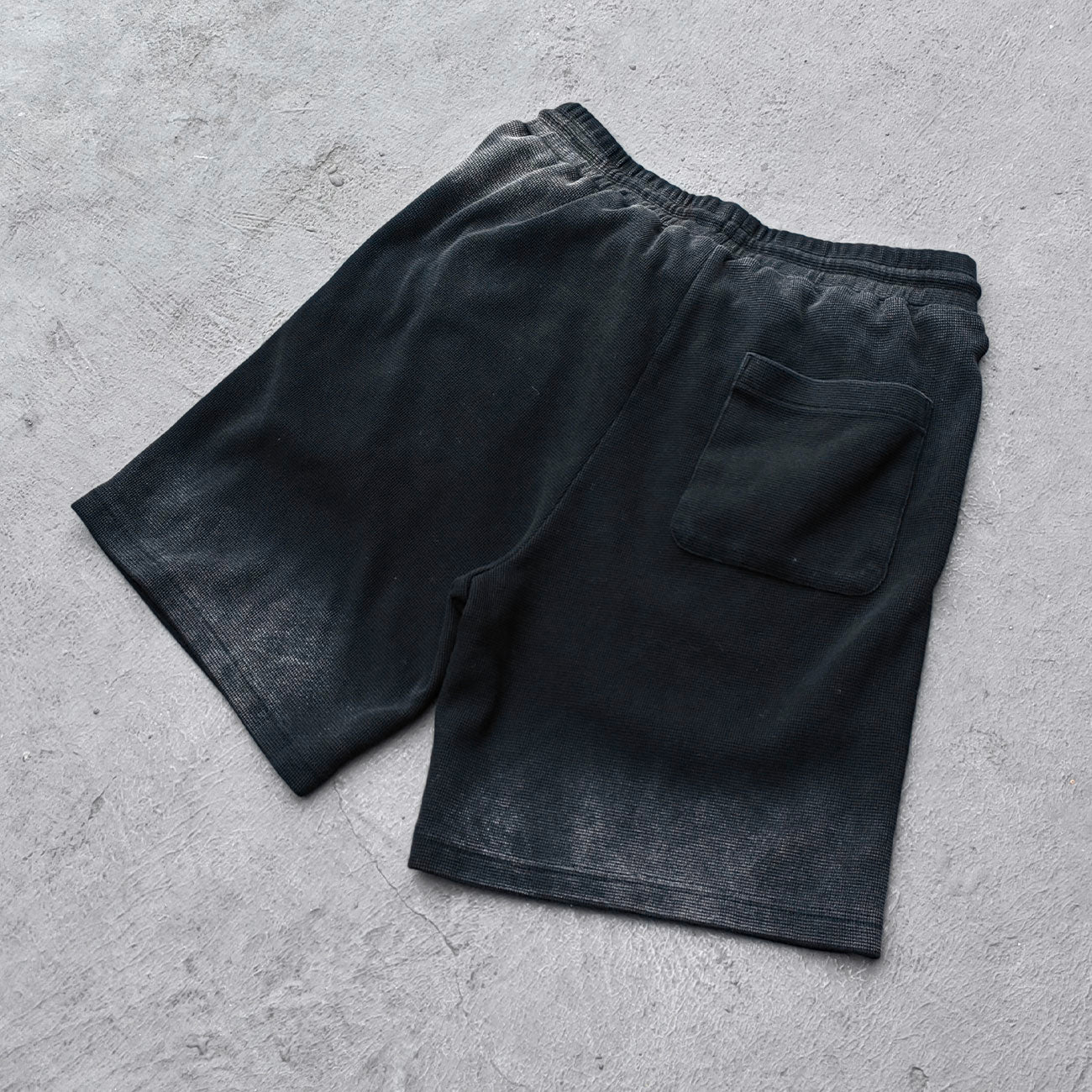 Waffle Knit Sweat Shorts - Black Acid Wash Vintage Distressed Y2K Streetwear