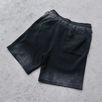 Waffle Knit Sweat Shorts - Black Acid Wash Vintage Distressed Y2K Streetwear