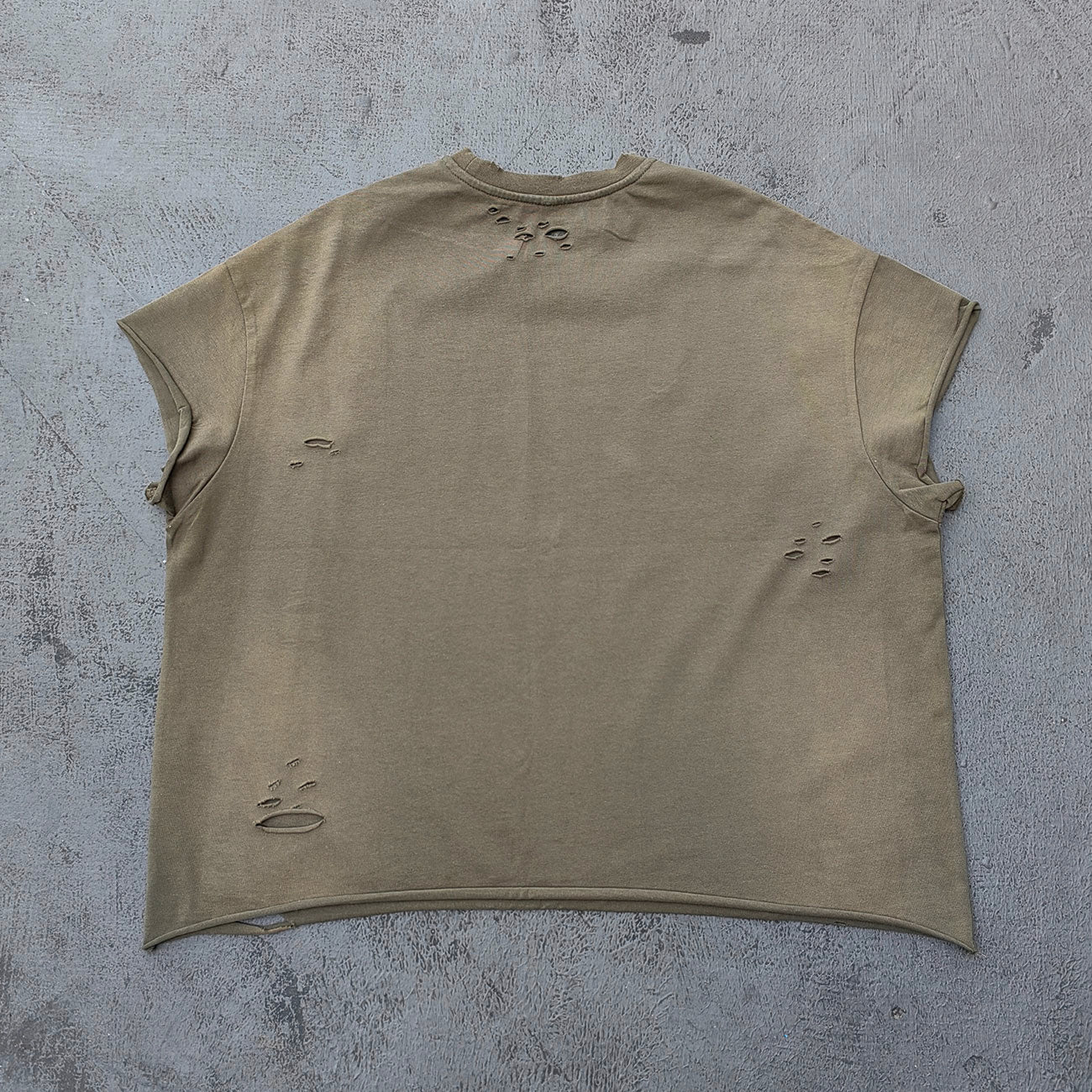 Sleeveless Tee - Army Green WEALTHY ALMIGHTY HUILI HDK Big Letter Print Distressed Cut Off Y2K Streetwear