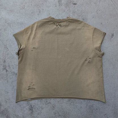 Sleeveless Tee - Army Green WEALTHY ALMIGHTY HUILI HDK Big Letter Print Distressed Cut Off Y2K Streetwear