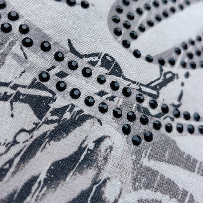 Glory Print Long Sleeve Tee - Gray White Raglan Rhinestone Dark Graphic Y2K Streetwear