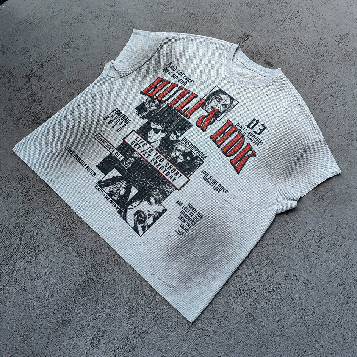 Sleeveless Tee - Light Gray Waffle Knit HUILI & HDK Vintage Magazine Collage Print Cut Off Y2K Streetwear