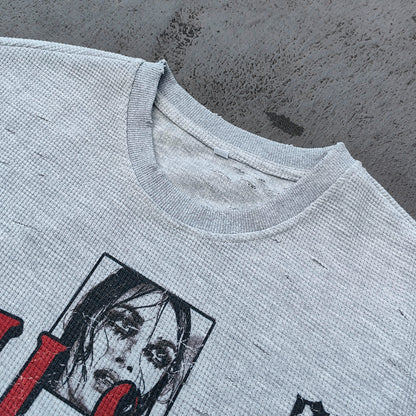 Sleeveless Tee - Light Gray Waffle Knit HUILI & HDK Vintage Magazine Collage Print Cut Off Y2K Streetwear