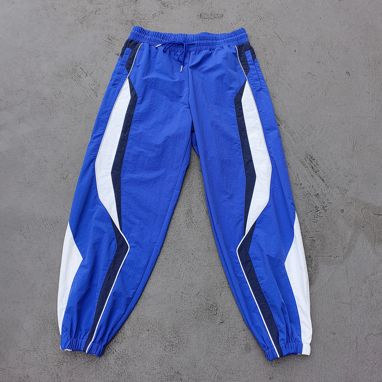 Color Block Track Pants - Royal Blue Navy White Curved Panel Reflective Piping Jogger Y2K Streetwear