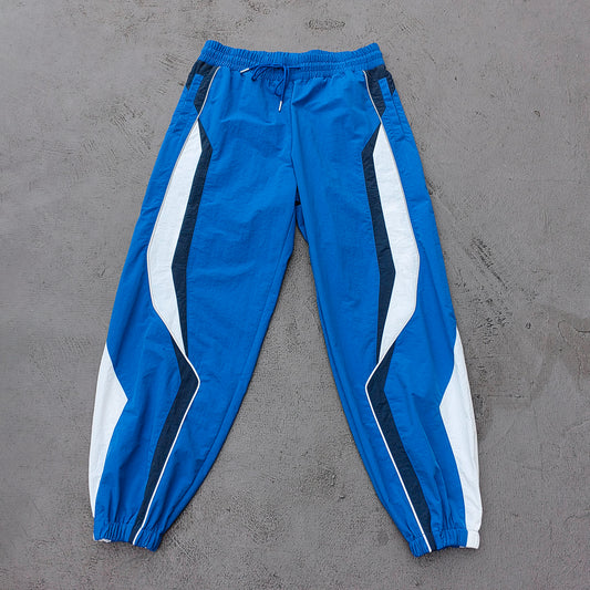 Color Block Track Pants - Royal Blue Navy White Curved Panel Reflective Piping Jogger Y2K Streetwear