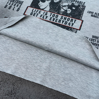 Sleeveless Tee - Light Gray Waffle Knit HUILI & HDK Vintage Magazine Collage Print Cut Off Y2K Streetwear