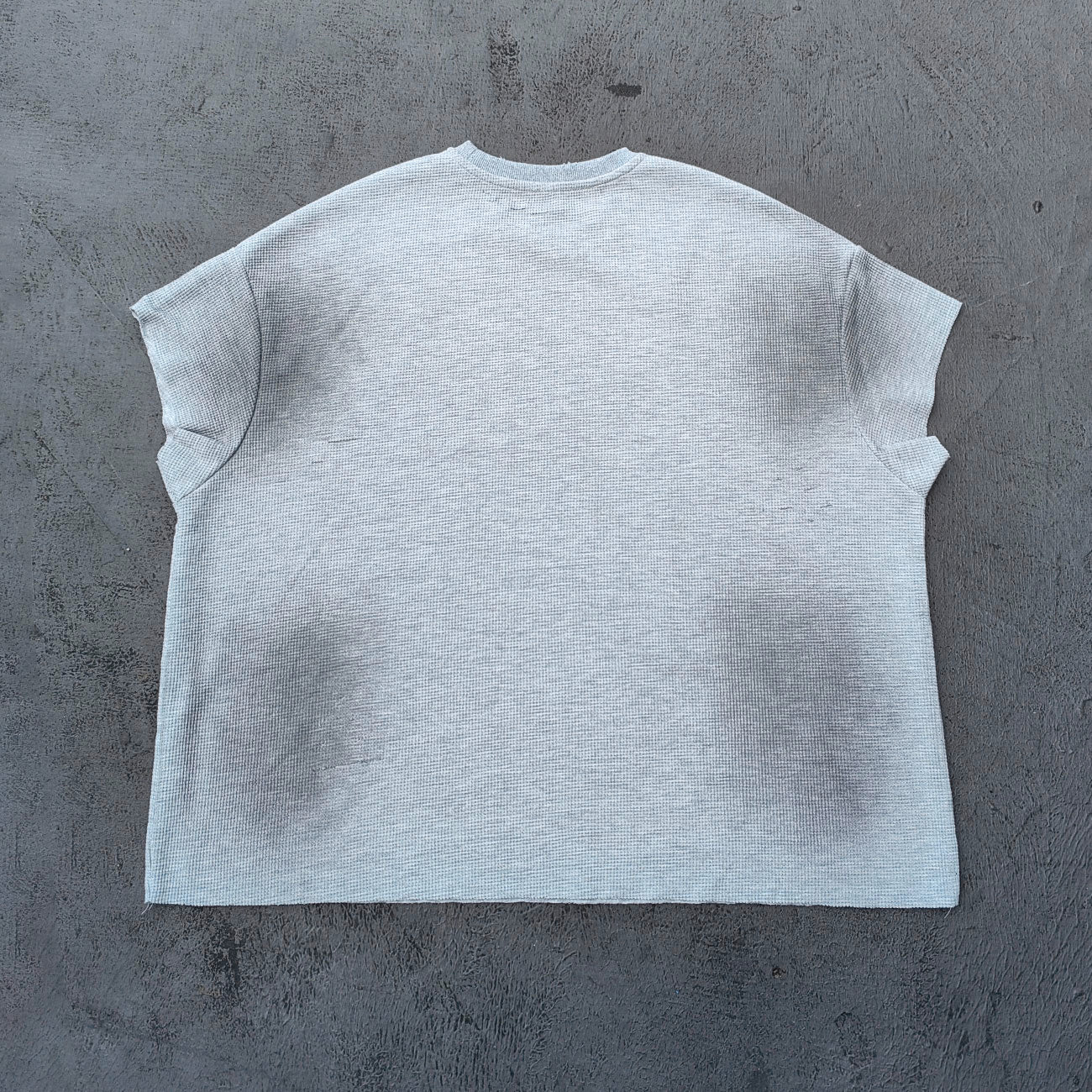 Sleeveless Tee - Light Gray Waffle Knit HUILI & HDK Vintage Magazine Collage Print Cut Off Y2K Streetwear