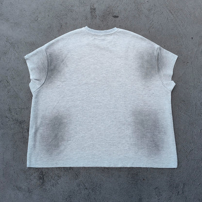 Sleeveless Tee - Light Gray Waffle Knit HUILI & HDK Vintage Magazine Collage Print Cut Off Y2K Streetwear