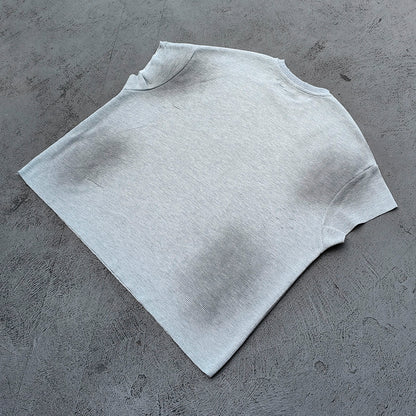 Sleeveless Tee - Light Gray Waffle Knit HUILI & HDK Vintage Magazine Collage Print Cut Off Y2K Streetwear