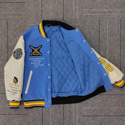 factory wholesale custom logo chenille embroidery letterman varsity jacket with leather sleeves