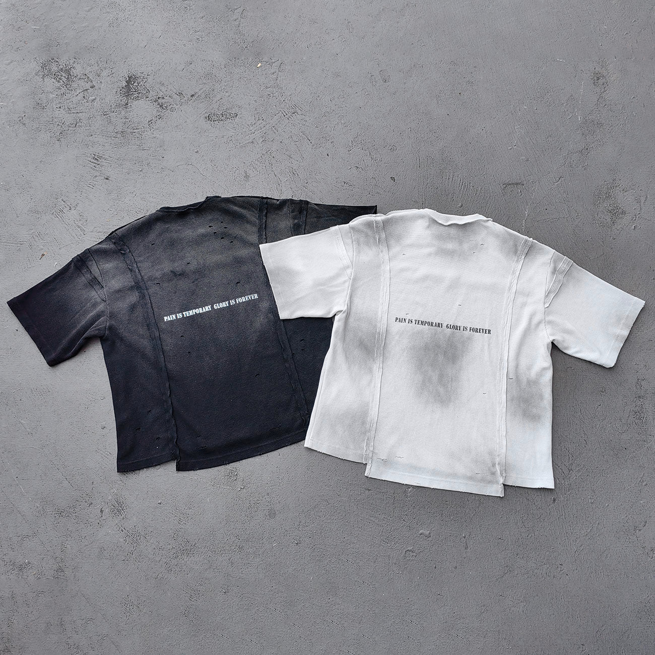 HOLY GLORY ENERGY Football Jersey Tee - Black White Waffle Knit Distressed Ripped Asymmetric Hem Y2K Streetwear