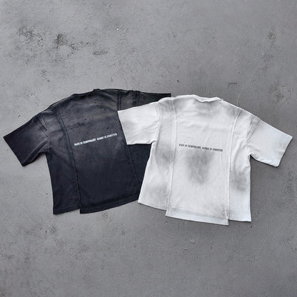 HOLY GLORY ENERGY Football Jersey Tee - Black White Waffle Knit Distressed Ripped Asymmetric Hem Y2K Streetwear