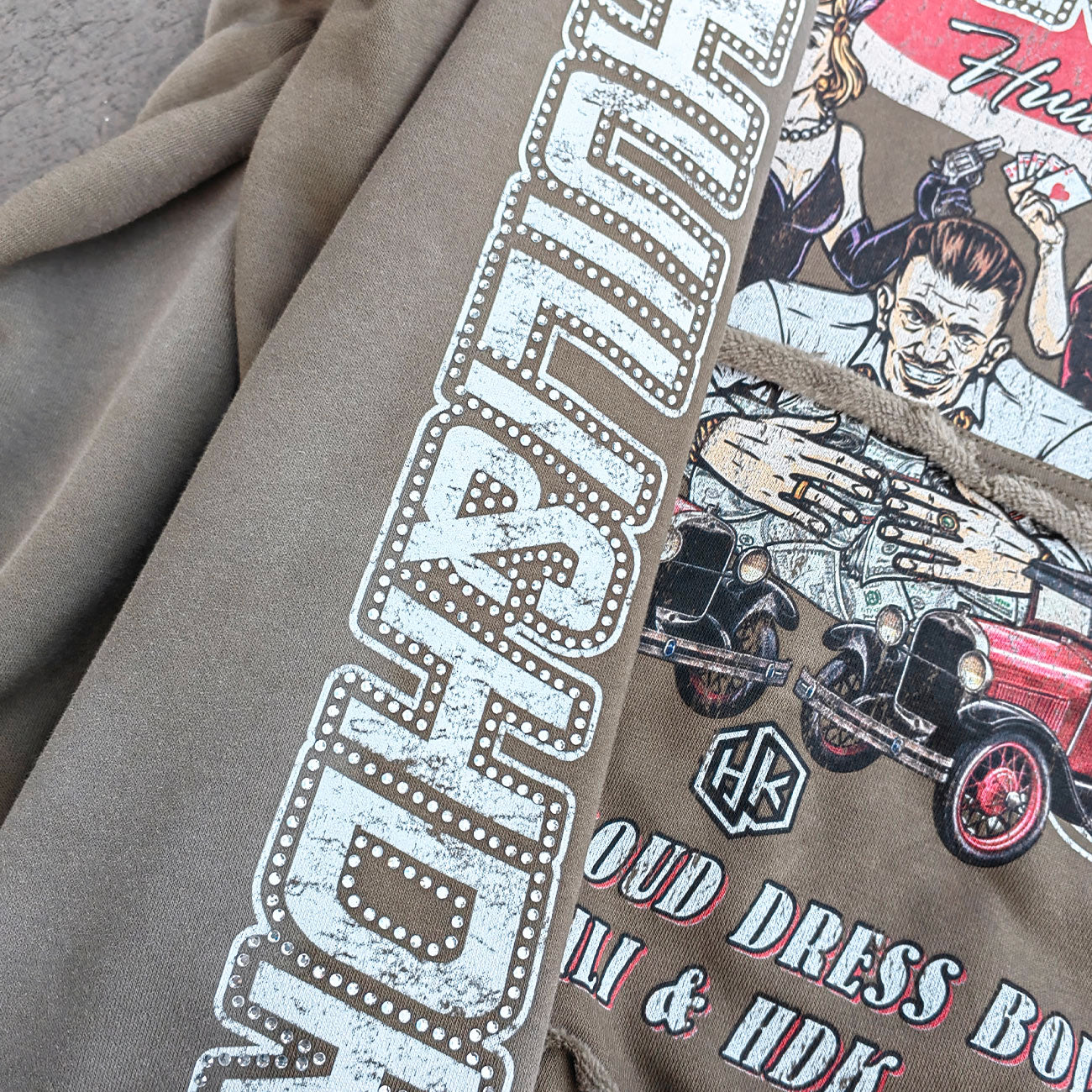 FEARLESS Graphic Hoodie - Vintage Comic Print Olive Wash Y2K Streetwear