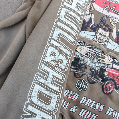 FEARLESS Graphic Hoodie - Vintage Comic Print Olive Wash Y2K Streetwear