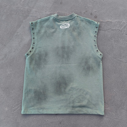 Studded Sleeveless Graphic Tee - Skull Rebel Print Y2K Rock Streetwear
