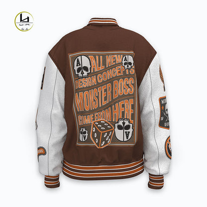 FACTORY streetwear custom leather sleeve applique embroidery varsity jacket