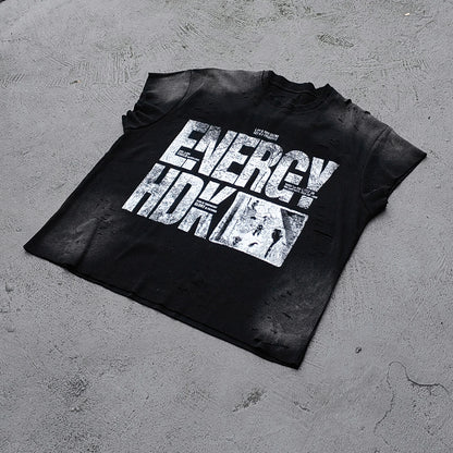 ENERGY HDK Sleeveless Tee - Black White Waffle Knit Cut Off Muscle Tee Distressed Ripped Y2K Streetwear