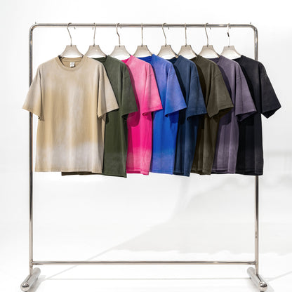 100% cotton round neck acid wash short-sleeved American street oversized gradient T-shirt
