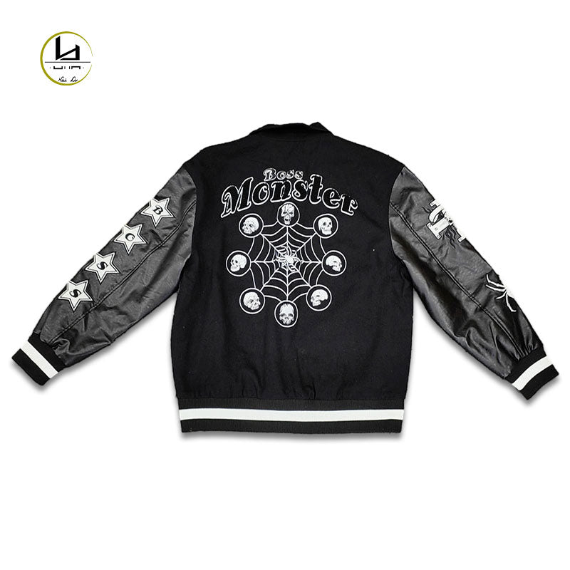 HUILI FACTORY high quality custom streetwear spider Skull chenille embroidery varsity jacket