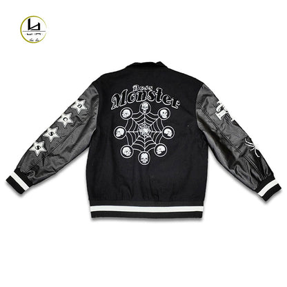 FACTORY high quality custom streetwear spider Skull chenille embroidery varsity jacket