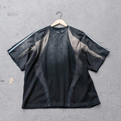 Patchwork T-Shirt - Black Waffle Camo Leopard HUILI HDK Crest Print Y2K Streetwear